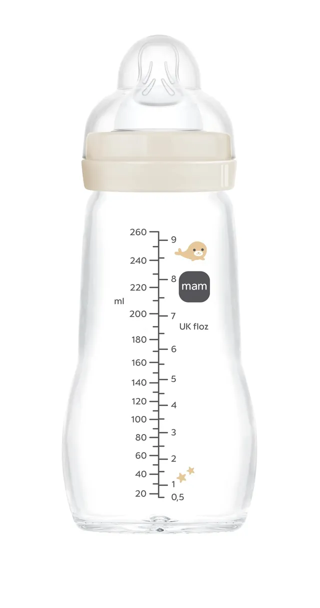 mam-feel-good-biber-n-de-cristal-260-ml-2-4-meses-tetina-2-de-flujo-medio-skinso image 1