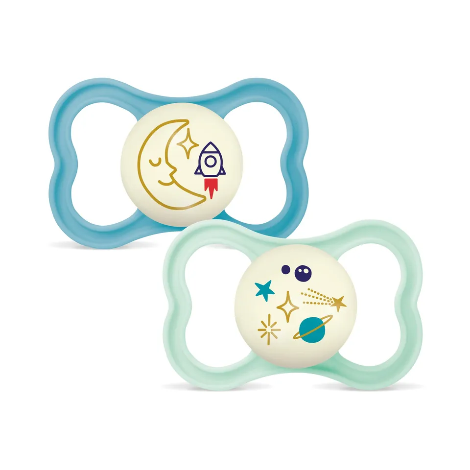 mam-air-chupete-16-meses-2-uds-azul-mate-escudo-ventilado-que-brilla-en-la-oscur image 1