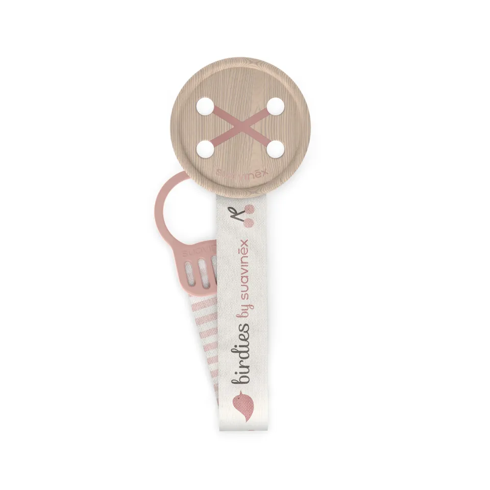 suavinex-chupetero-de-tela-birdies-rosa-cinta-reversible-a-doble-cara-con-clip-y image 1