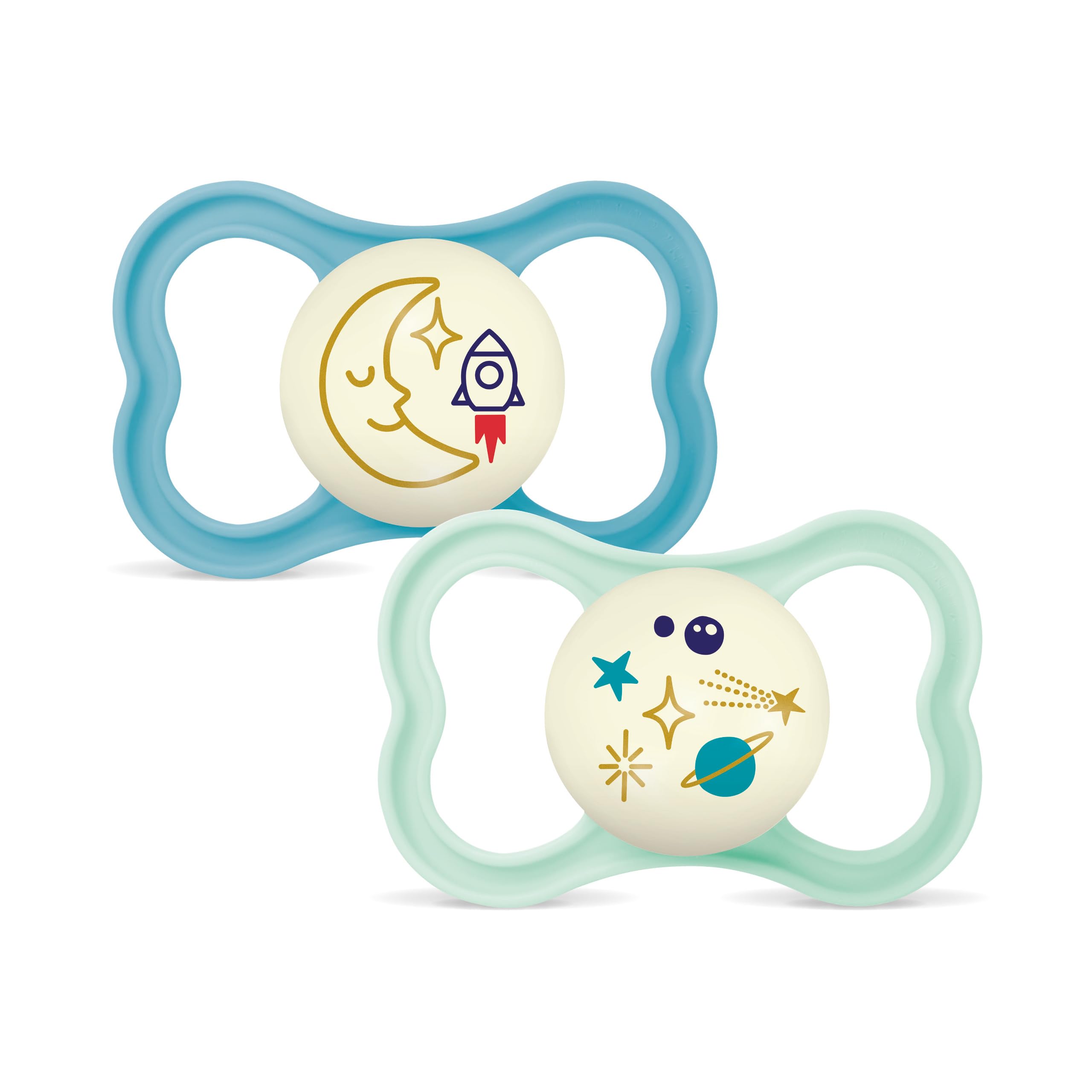 mam-air-chupete-16-meses-2-uds-azul-mate-escudo-ventilado-que-brilla-en-la-oscur image 1