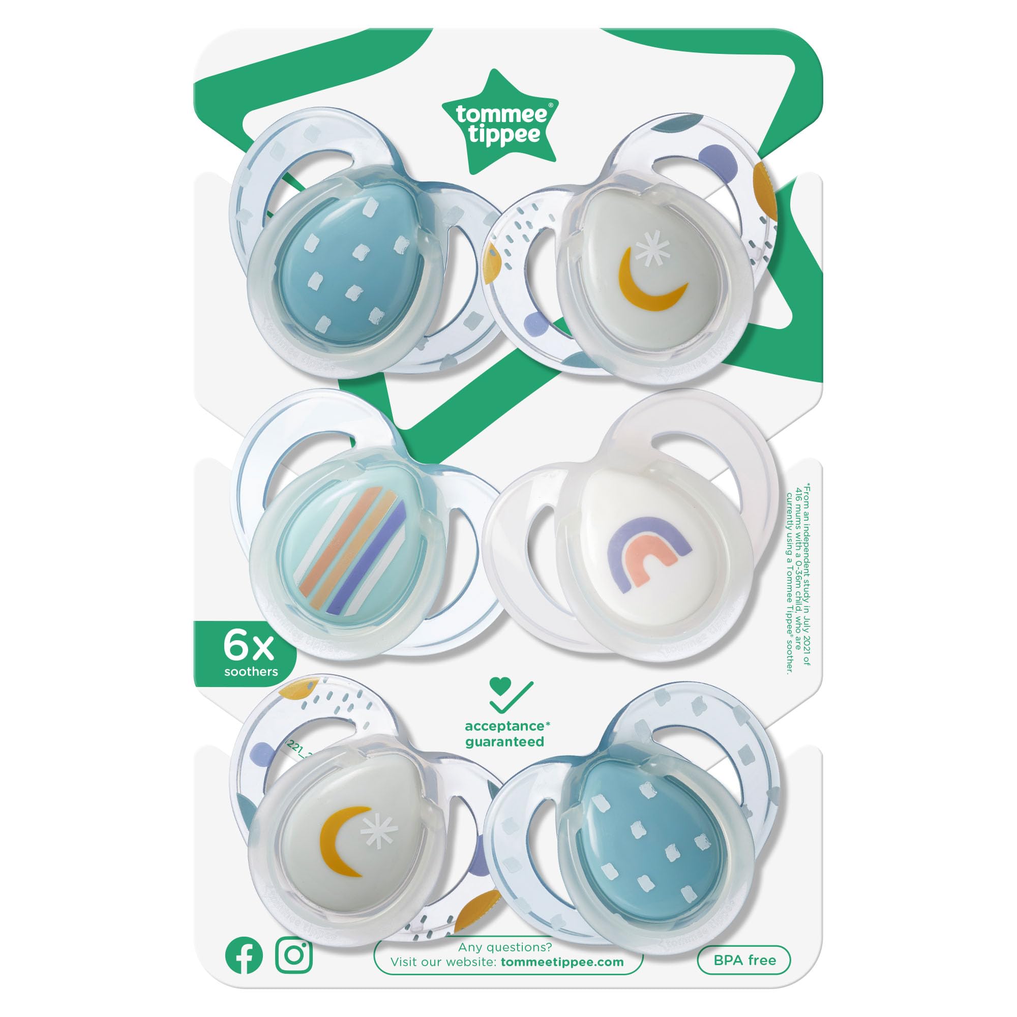 tommee-tippee-nighttime-pack-de-6-chupetes-luminosos-que-brillan-en-la-oscuridad image 2