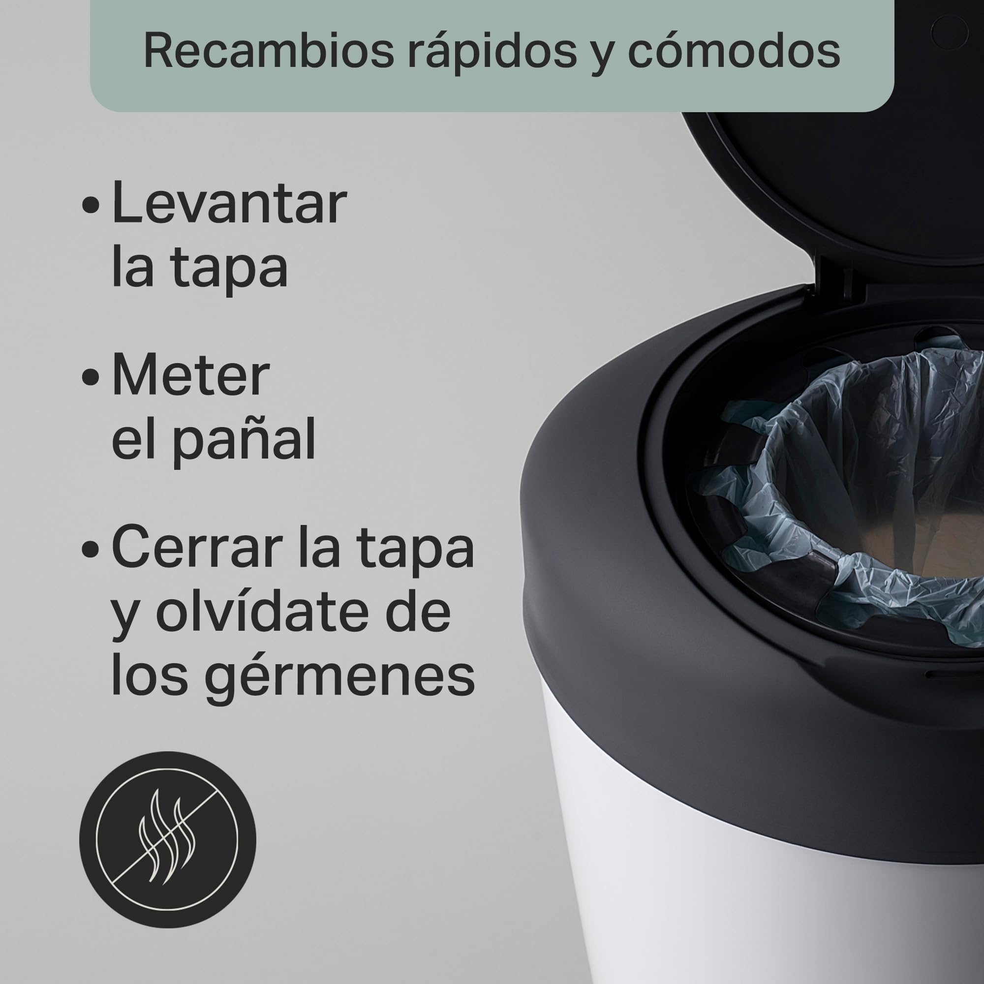 tommee-tippee-simplee-sangenic-contenedor-de-pa-ales-con-cartucho-greenfilm-anti image 5