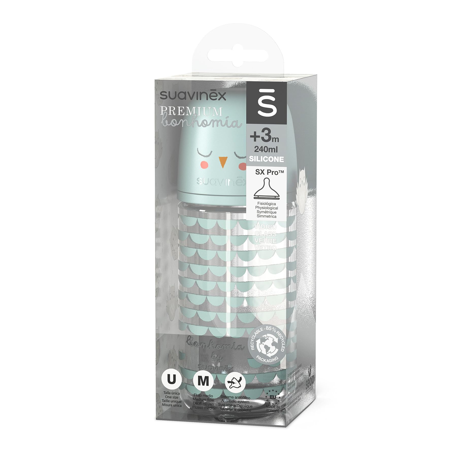 suavinex-bonhomia-verde-pack-2-biberones-de-vidrio-antic-licos-con-tetina-fisiol image 2