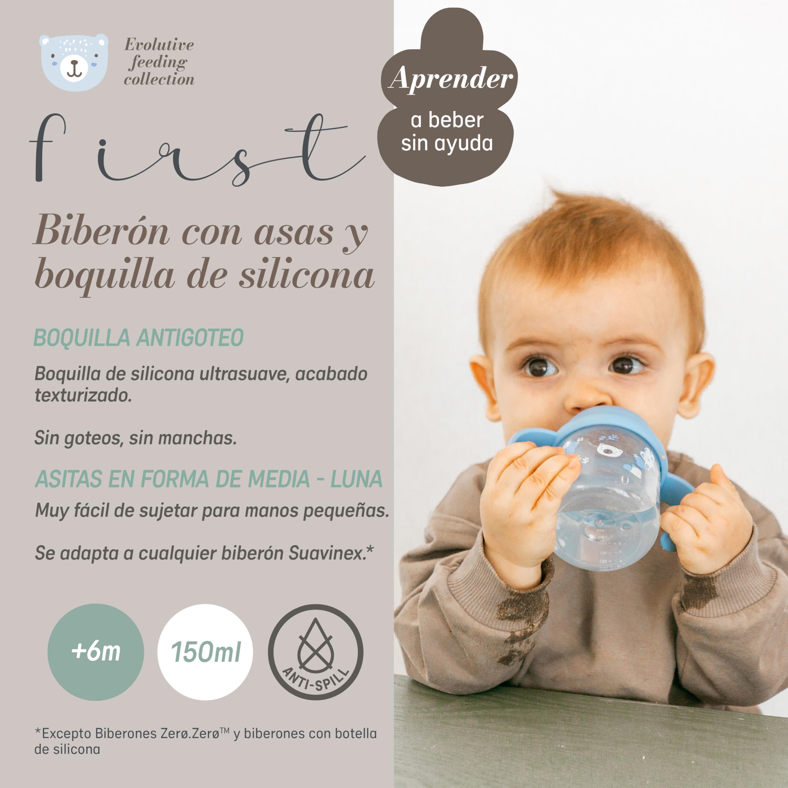 suavinex-vaso-aprendizaje-150-ml-boquilla-de-silicona-antic-lico-biber-n-con-asa image 2