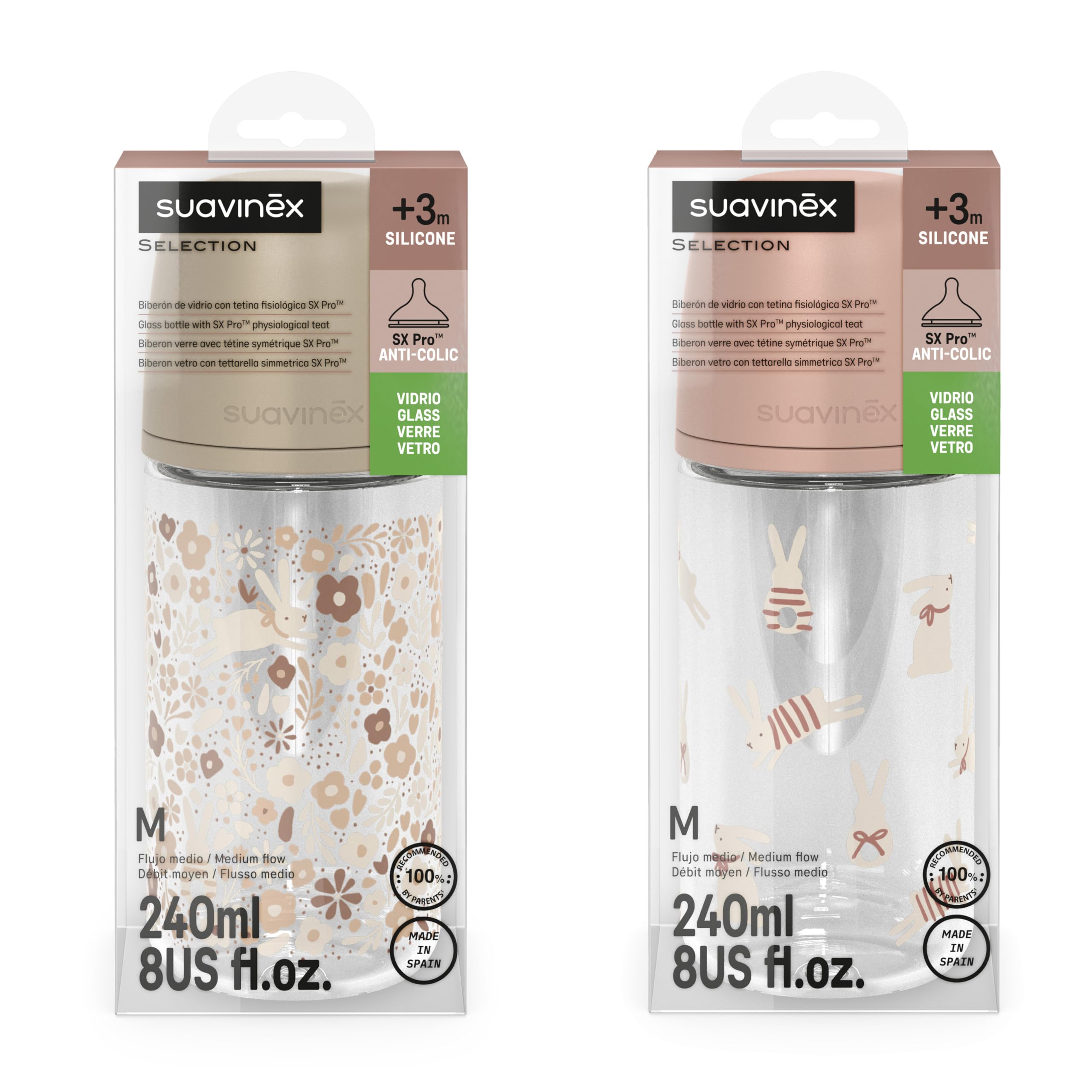 suavinex-pack-2-biberones-de-vidrio-240-ml-con-v-lvula-antic-licos-y-tetina-fisi image 2